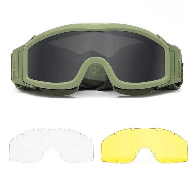 Airsoft Tactical Goggles 3 Lens Wind Dust Proof Shooting Motocross Motorcycle Mountaineering Glasses Safe UV Protection