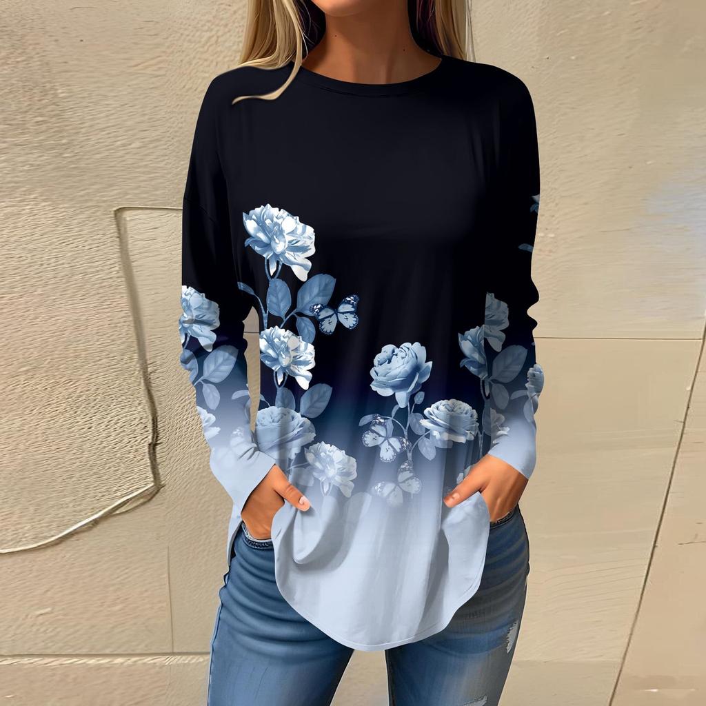 Футболки для женщин, осенние повседневные рубашки с длинными рукавами, толстовка с ретро-принтом, топ, пуловер