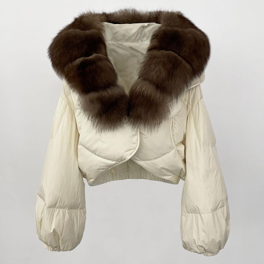 OFTBUY Зимняя модная утолщенная и теплая роскошная пуховая куртка 90% белого утиного пуха женская короткая свободная шуба с меховым воротником