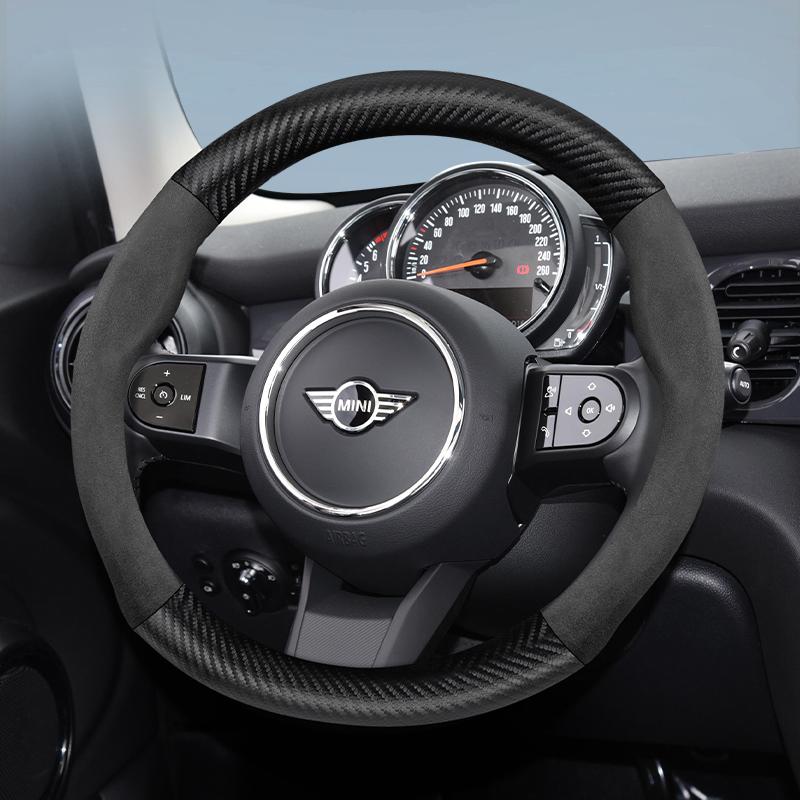 Suitable for MINI Suede Carbon Fiber Texture Steering Wheel Cover Countryman Cooper 2 4 Door Convertible SE ALL4 R56 F56 R50 Red w3