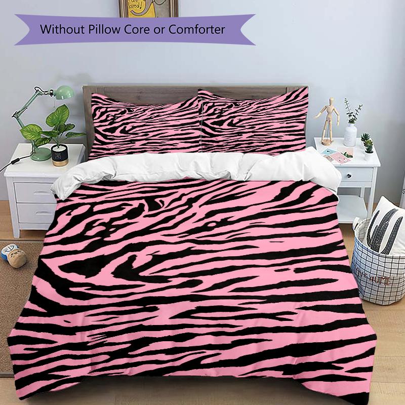 3Pcs Pink Tiger Stripes Bedding Set Quilt Cover Pillowcase Home Christmas Xmas Halloween Gift 1 Duvet Cover 2 Pillowcase M924189