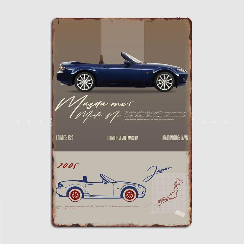 Классический спортивный автомобиль MX 5 Miata NC Чертеж Металлическая табличка Постер Клуб Дом Спальня Бар Классическая жестяная вывеска Декор комнаты Настенный декор