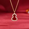 18K Gold-Plated Red Agate & White Shell Qilin Gourd Necklace - Luxury Clavicle Chain Pendant for Women