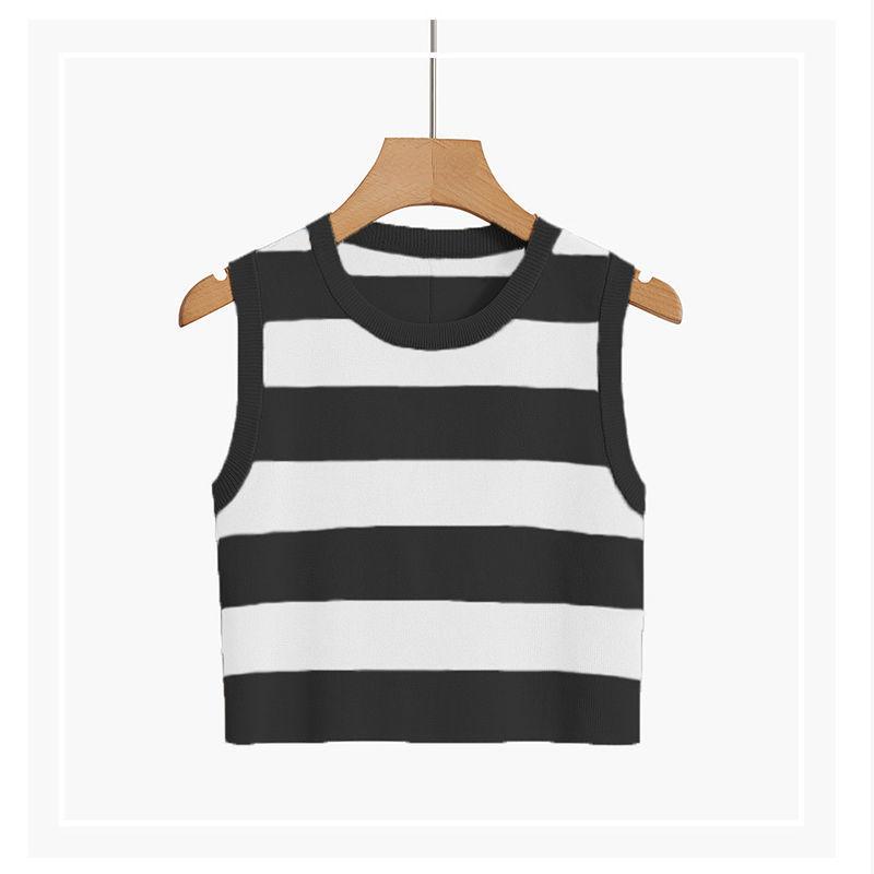 Сексуальная женская майка в рубчик, летние укороченные топы без рукавов в полоску с круглым вырезом, уличная винтажная корейская модная рубашка, жилет, одежда Y2K