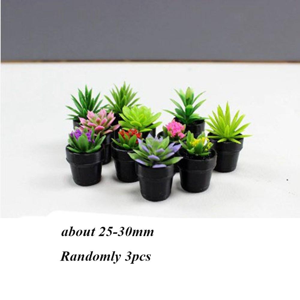 3pcs Multistyles Green Leaves Plant Pot Mini Bonsai Garden Home Model  Doll House Accessories