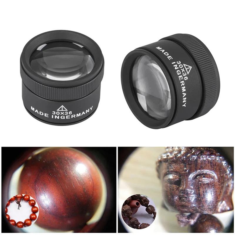 30X 36mm Magnifying Glass K9 Optical Lens Handheld Loupe for Watch Coin Stamp Jewelry Inspection