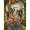 Women's T Shirt Floral Graphic Bird Tees Fashion Stylish Long Sleeve Crew Neck Regular Tops 3D Printed Summer Casual Pullover