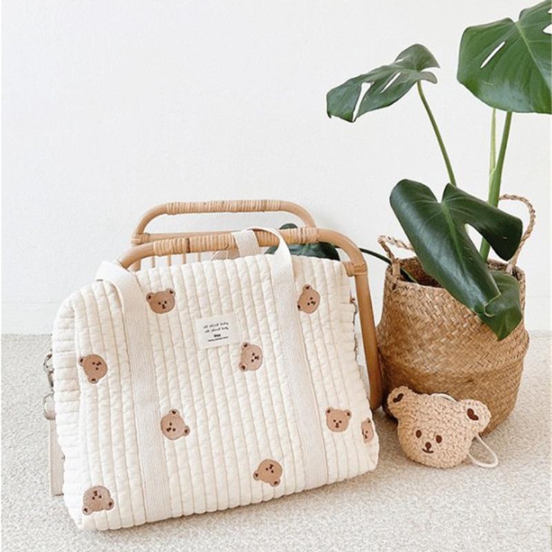 Newborn Baby Care Diaper Bag Mummy Shoulder Bag Embroidery Quilted Stroller Diaper Storage Organizer Large Handbags