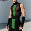 INCERUN Мужские майки без рукавов в полоску с сетчатыми вставками, прозрачные, облегающие, с накидными рукавами