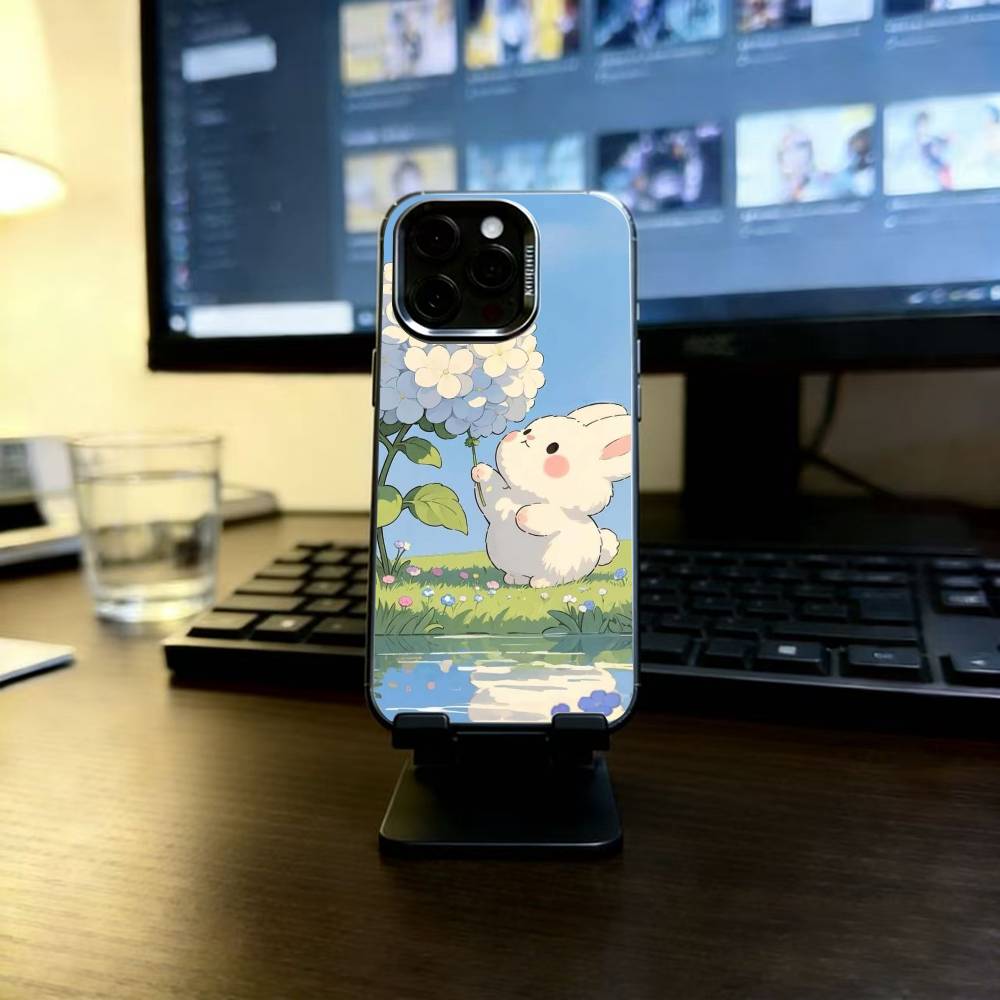 Милый Чехол-Зайчик Для iPhone 17,16,15,14,13,12,11 Plus,Pro Max,XS,Красочный Серебристо-Черный Чехол