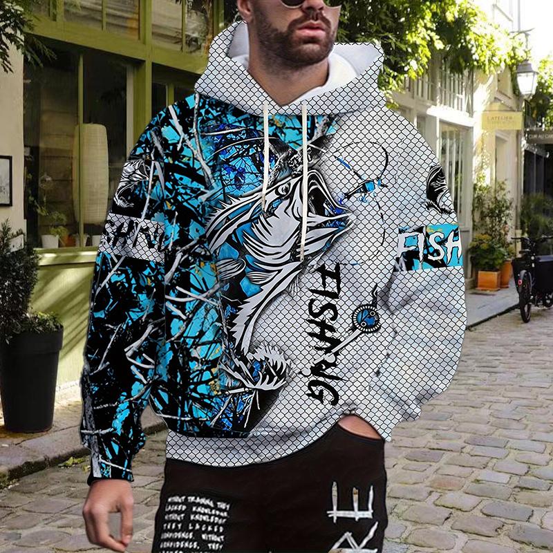 Осенняя новинка 3D Active Fish Printed мужская тонкая толстовка с капюшоном повседневная удобная 3D цифровая печать толстовка мужская