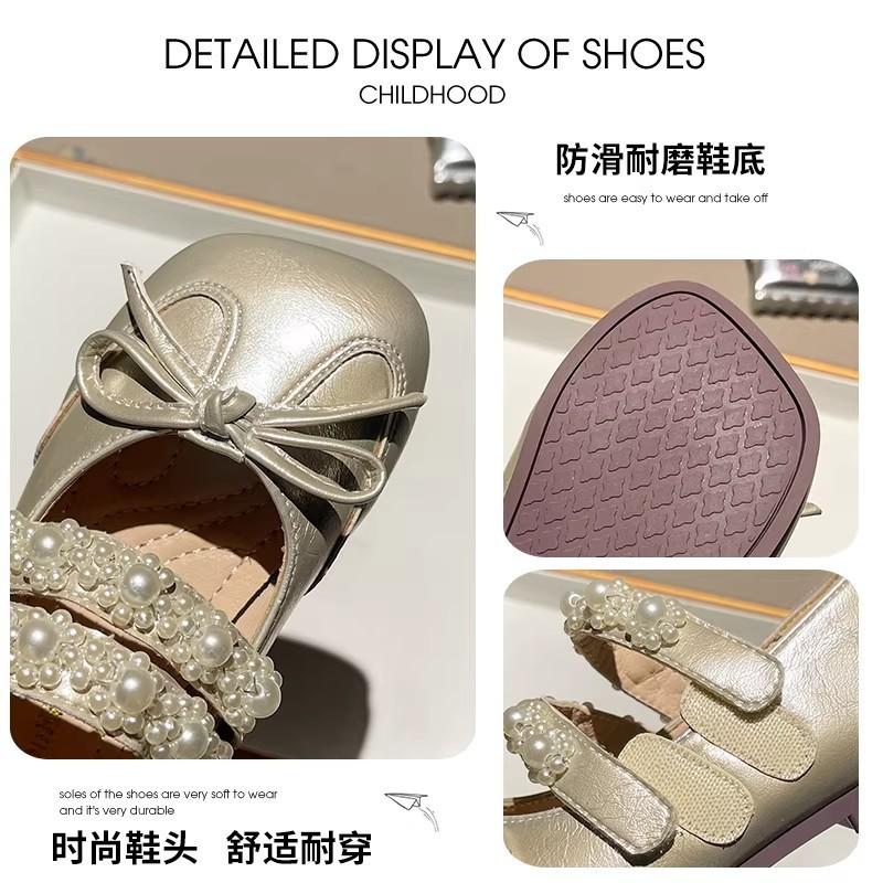 Youth style shoes Girls Ballet Flat Shoes Princess Style PU Leather Kids Slip-Ons With Bow Detail