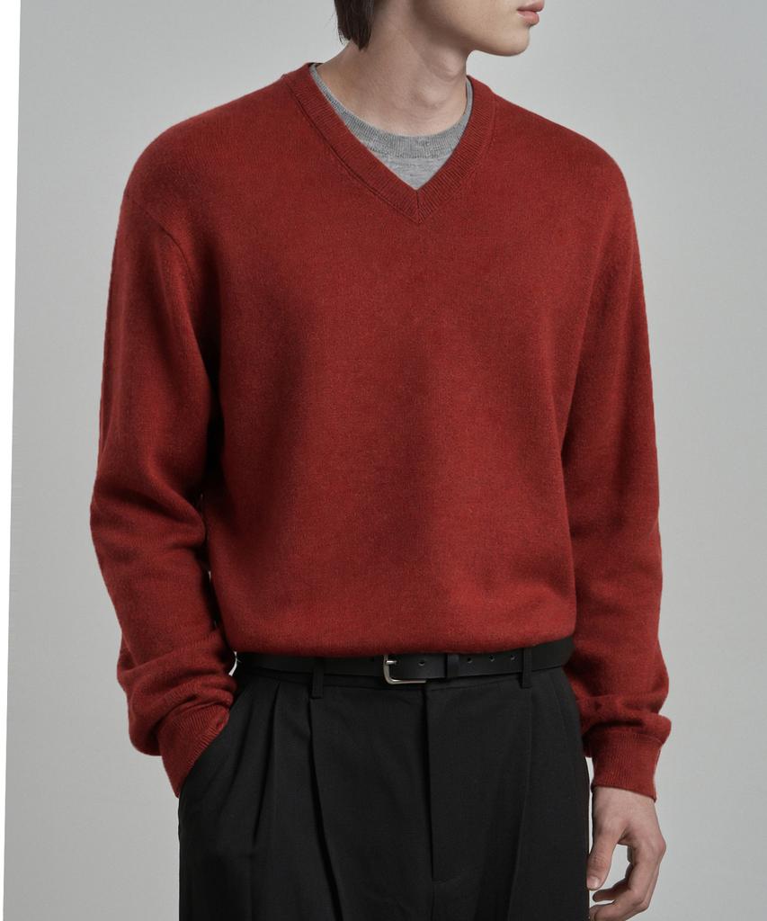 WORK ON BODY OFF Ars Semi-Overfit Layered V-Neck Knit [Red]
