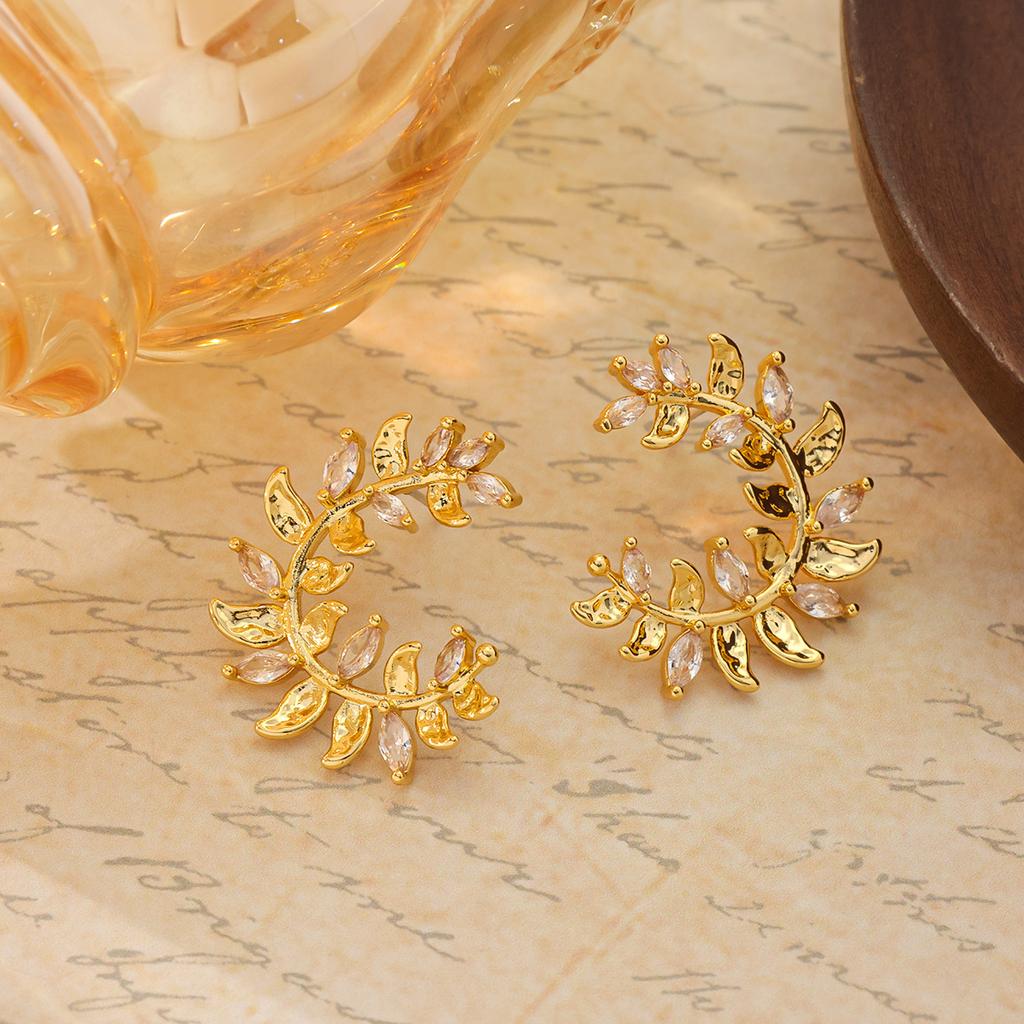 Popular Olive Branch Zircon Silver Needle Light Luxury Stud Earrings
