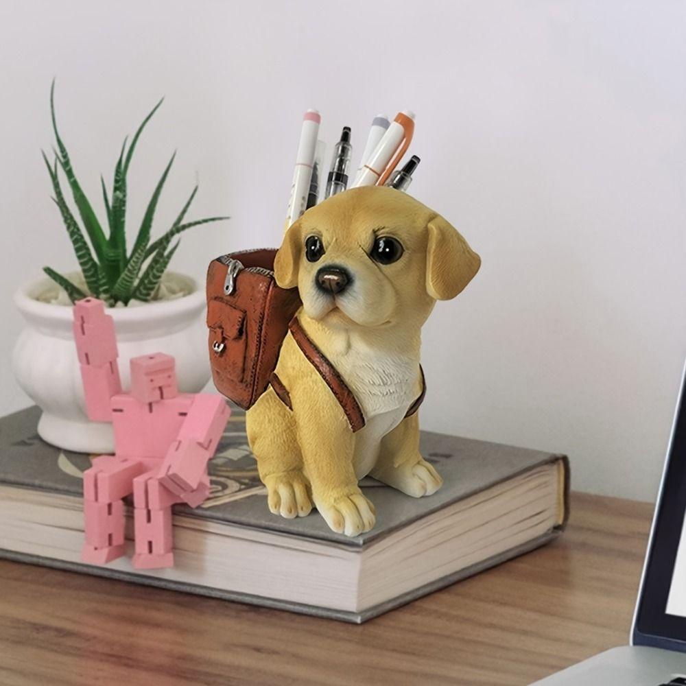 Hand-painted Dog Pen Holder Cute Desktop Storage Rack Multipurpose Lucky Dog Ornaments Home Decor