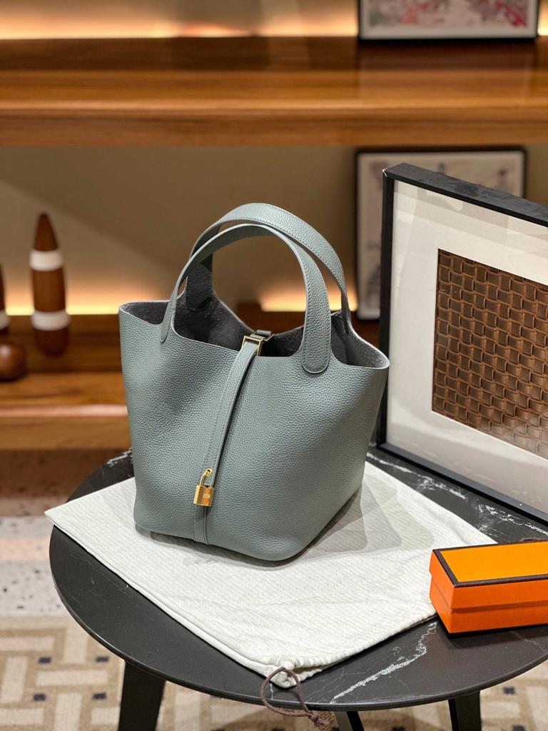 Picotin22 Half-Handmade Cowhide Strap Weave Top Handle Tote Bag For Women