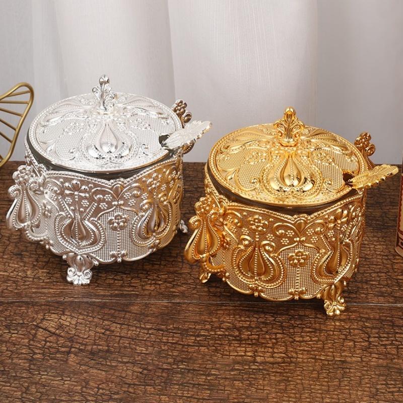 European Style Seasoning Jar,Golden Alloy With lid Spice Container Salt Butter Organizer,Coffee Beans Storage Jar,Kitchen Tools