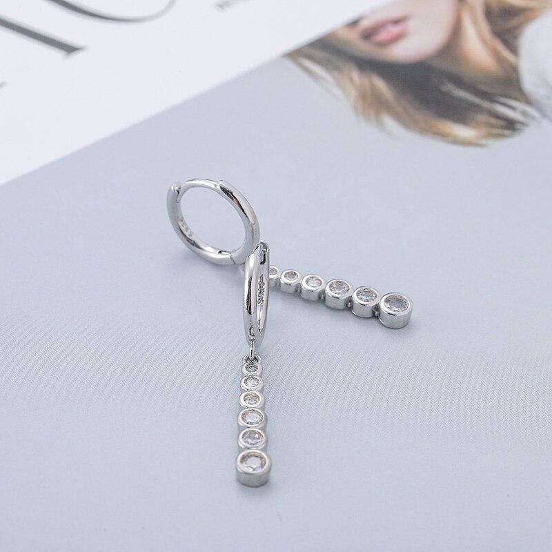 925 Sterling Silver Zircon Long Hoop Earrings Simple Light Luxury Golden Silver French Earrings