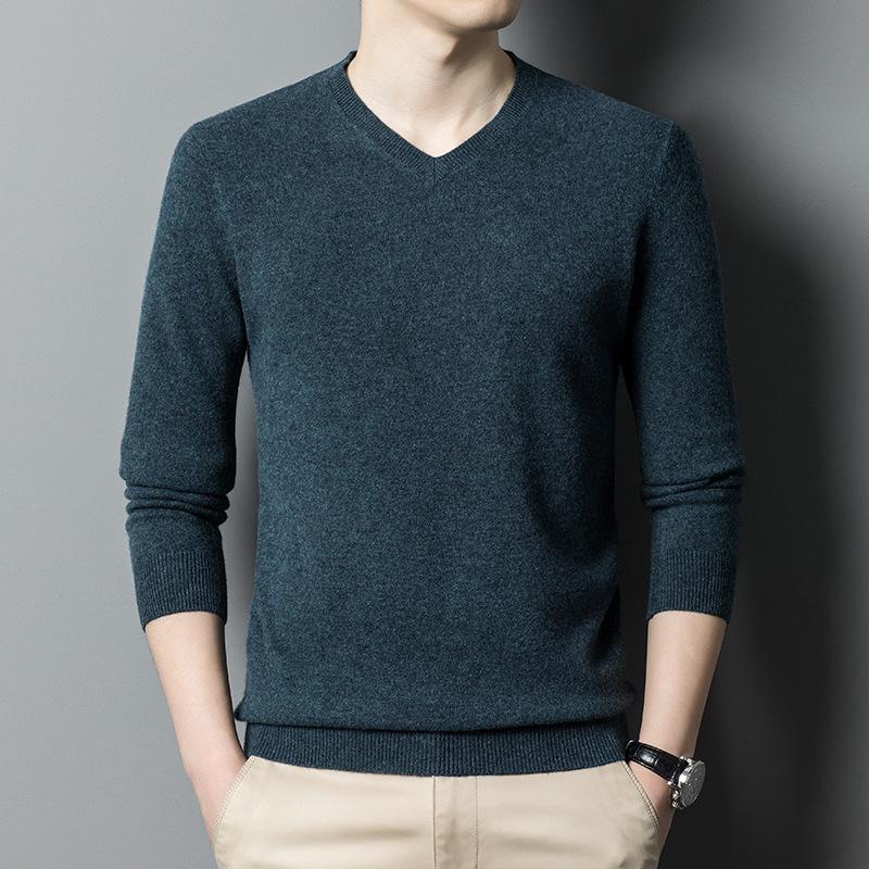 Осенне-зимний мужской шерстяной свитер, модный пуловер с V-образным вырезом, шерстяной свитер для мужчин