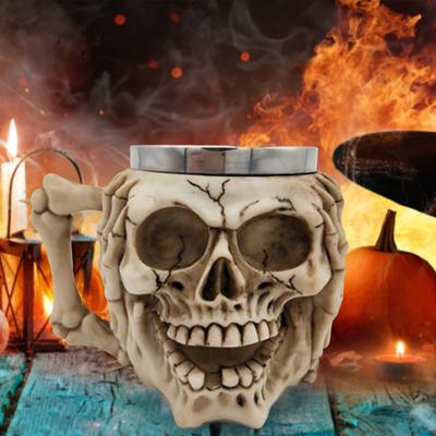 Кружка Yousheng из нержавеющей стали, пивная кружка на Хэллоуин, 3D-кружка из смолы с рисунком черепа и костей, кофейная кружка, подарок на Хэллоуин