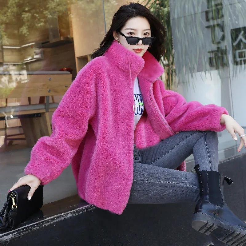 Double Face Coral Fleece Jacket Winter Plush Lined Thick Cardigan Warm High Neck Zip Hoodie Women Fleece Top