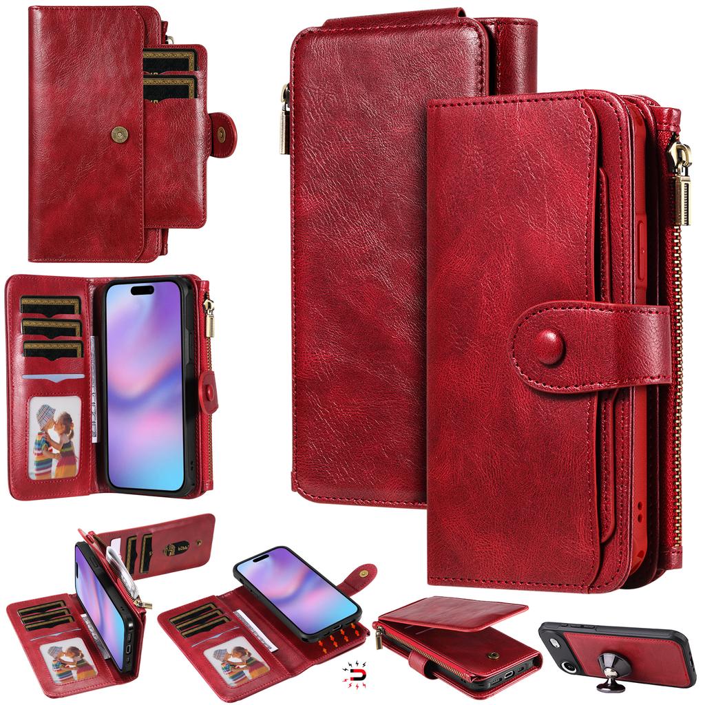 For iPhone 17 Air Phone Case PU Leather Zipper Wallet Detachable Cover