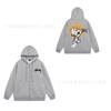 Unisex Hooded Zip-Up Fleece-Lined Sweatshirt With Letter Print Loose Fit Cotton Long Sleeve Men Women