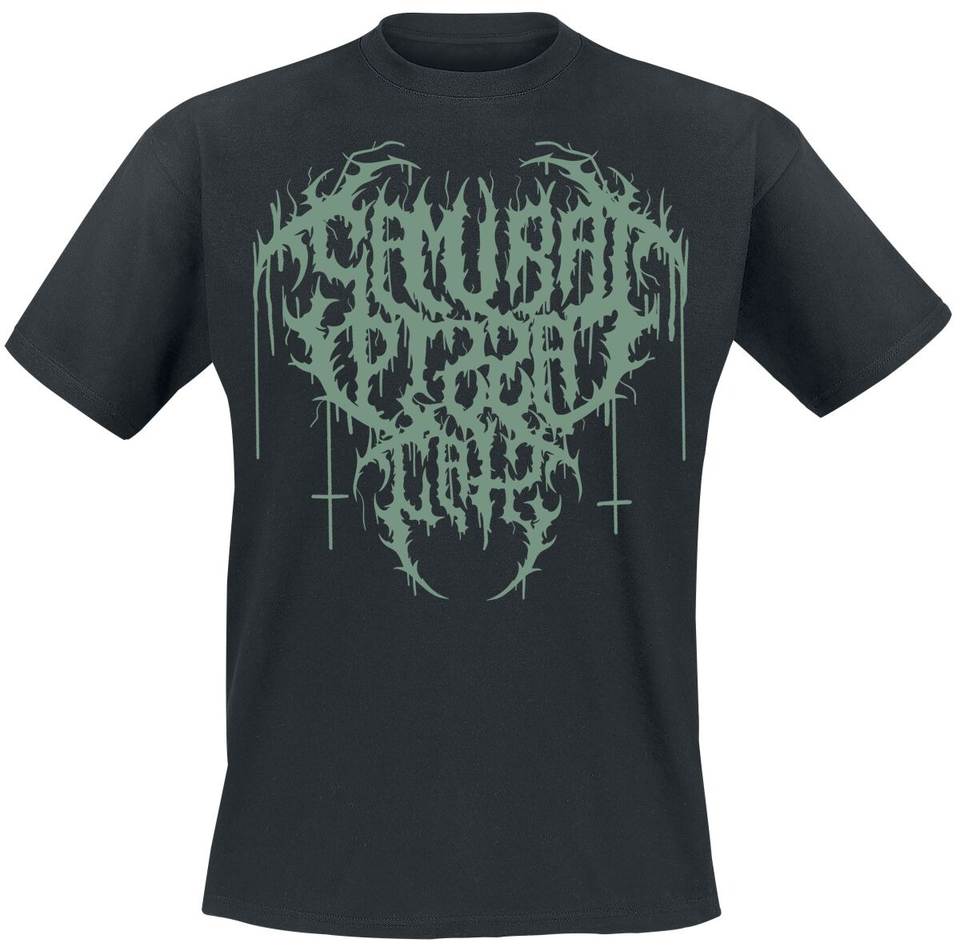 Death Metal Cat Tee, Black Cotton T-Shirt with Green Metal Font Print & Occult Cat Nun Back Art