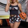 Женский пижамный комплект на Хэллоуин с принтом привидений и тыкв - майка-топ и шорты
