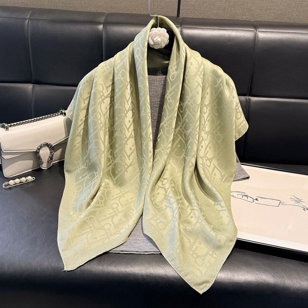 Simulation Silk Fashionable And Elegant High-End Square Scarf Silk Scarf Letter D Tencel Cotton Gold Silk Scarf Headscarf Women