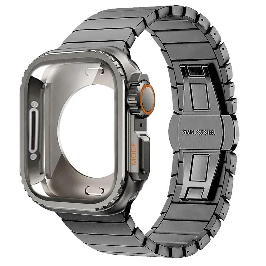 Металлический корпус + ремешок из нержавеющей стали для Apple Watch Band Ultra 3 2 49 мм 11 10 46 мм Защитный корпус Обновление Iwatch 9 8 7 SE 45 мм 44