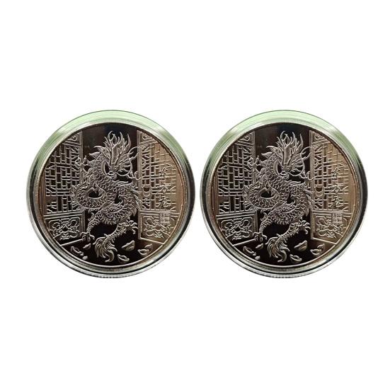 2 шт. 2024 год Дракона, сувенирная медаль золотого, серебряного цвета, металлическая круглая круглая монета в китайском стиле по зодиаку года Дракона, коллекция монет, подарок на память