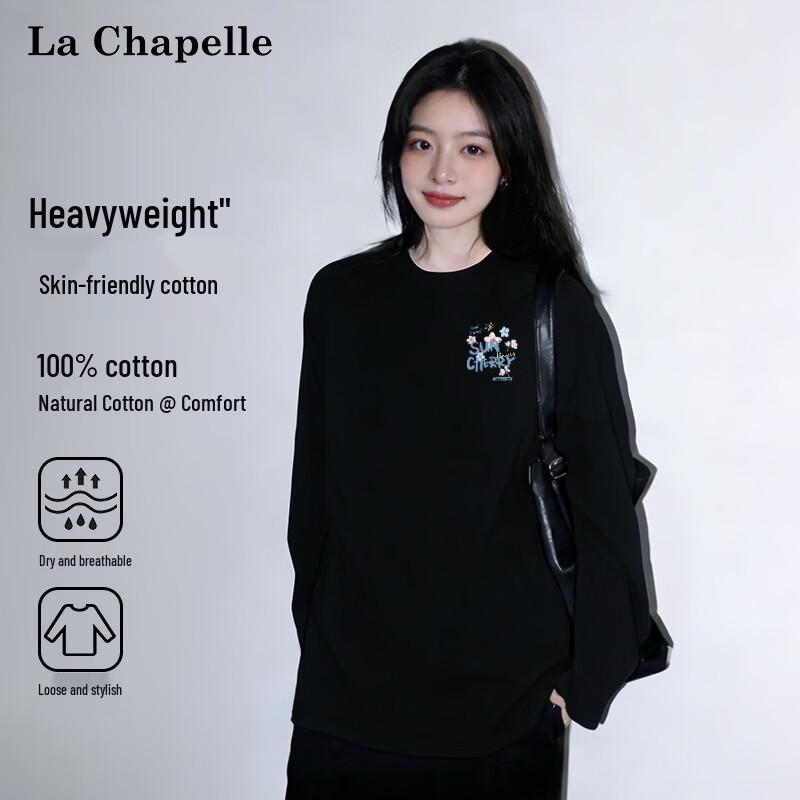 La Chapelle Women's 2026 Spring 100% Cotton Cherry Blossom Print Long-Sleeve T-Shirt