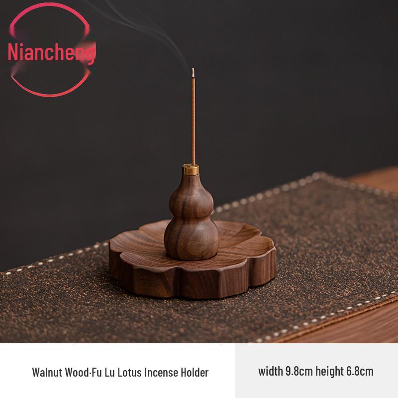 North American Walnut Multi-Hole Incense Burner, Solid Wood Lotus Design, No Ash Holder