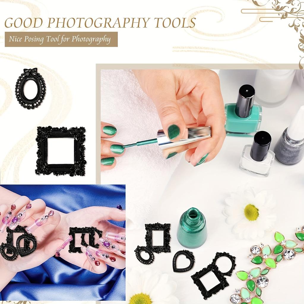 6 шт. Винтажные овальные фоторамки из смолы «Темные элементы» Черные мини-рамки Креативный настенный декор