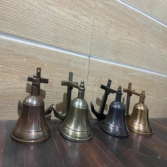Set of 4 Anchor Bell Mount Dinner Door Bell Indoor, Outdoor Decor Deep Sound Traditional Sacred Church Bell For Housewarming Gifts