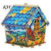 3D Wooden Puzzle DIY Christmas House Rhinestone Painting Kit, Sunflower Diamond Art Decoration Craft Cabin, Handicraft Arts Ornament for Desktop
