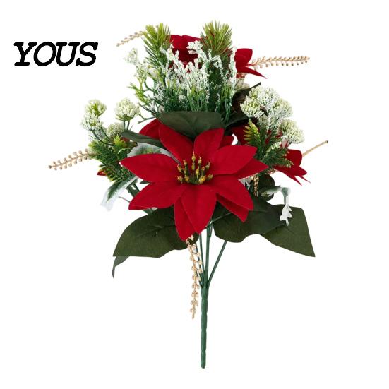 Vibrant Lush Fake Plant Decor 5/7/10/12 Heads Artificial Poinsettia Flowers, Christmas Floral Berry Centerpiece, Dieffenbachia Plants