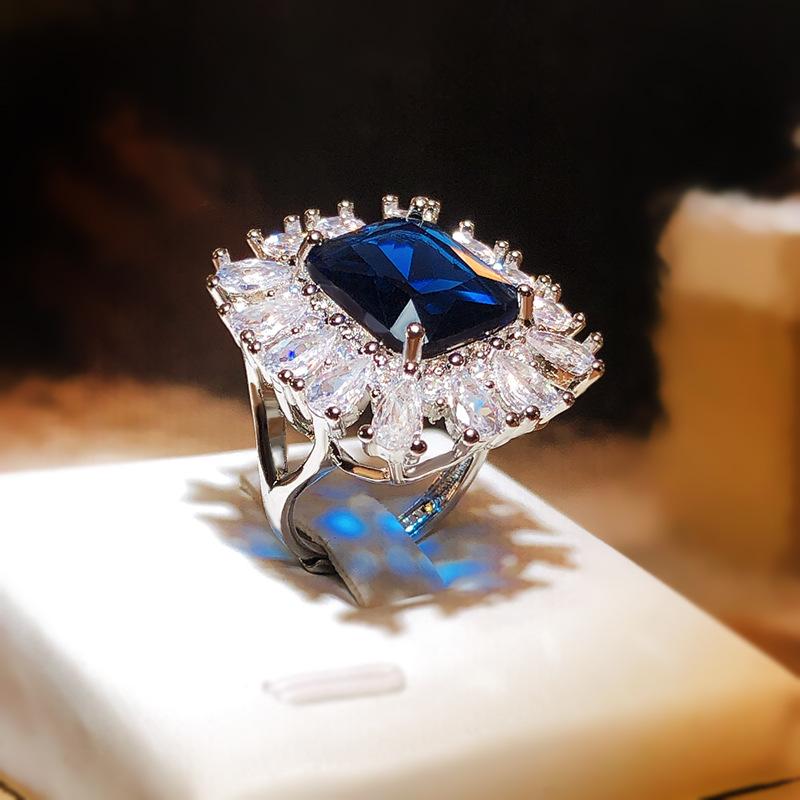 Silver Sparkling Blue/White Cubic Zirconia Rings For Women Wedding Engagement Party Noble Rings Anniversary Gift Jewelry