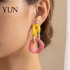 Comfortable Resin Jewelry for Sensitive Ears 4 Pairs Chunky Statement Earrings Women, Geometric Hollow Chain, C-shape Colorful Set Hoop, Heart,