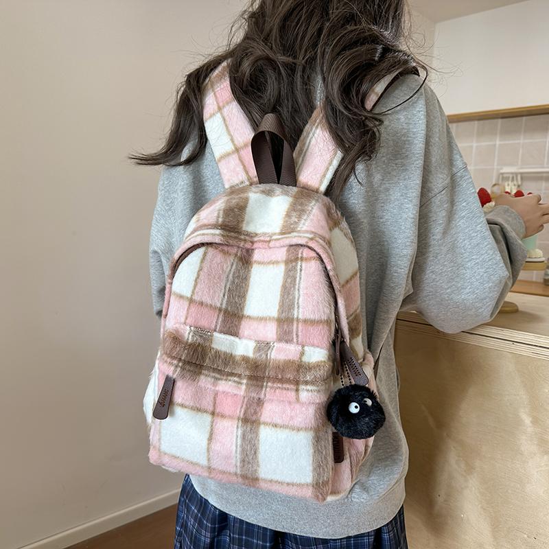 Шерстяной клетчатый школьный рюкзак для студента, большой вместимости, женский рюкзак
