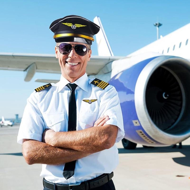 Airline Captain Costume Adult Pilot Cosplay Accessory Uniform Epaulette Hat Neck Tie Flight Attendant Role Play Outfit