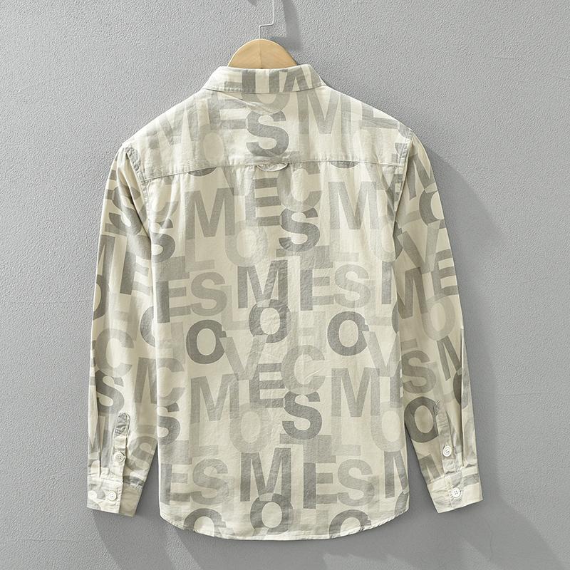 Unique Letter Print Long Sleeve Shirt for Men Spring Autumn High-end Trendy Full Print Shirt Workwear Loose Jacket