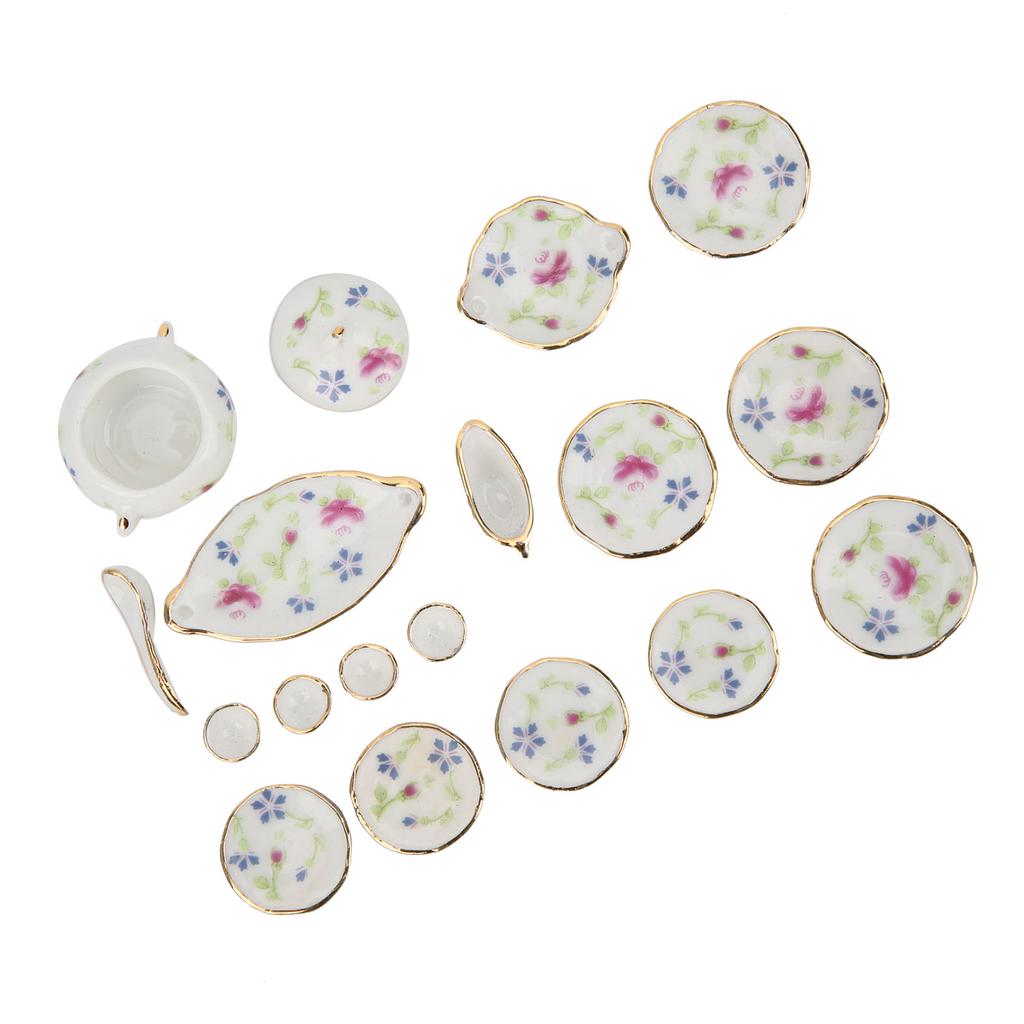 1:12 Miniature House Ceramic Floral Pattern Tea Set Simulation Kitchenware Model Toy