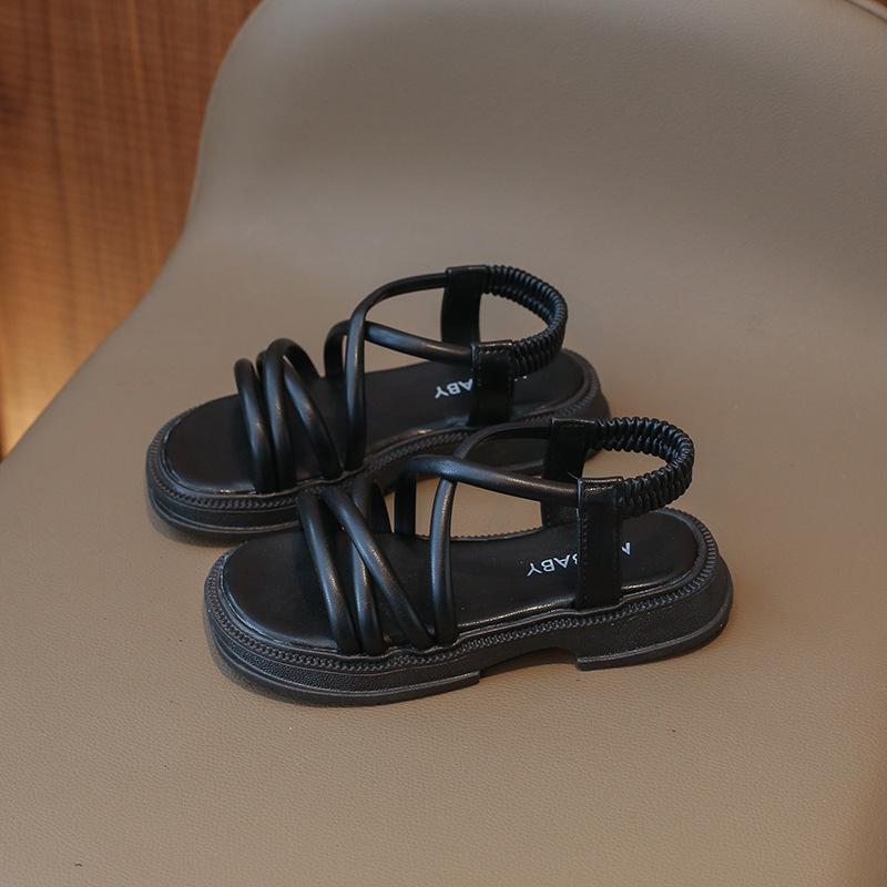 Летняя обувь для девочек, пляжная, универсальная, мягкая, однотонная, нескользящая, детская, модная, повседневные сандалии, ПУ, с открытым носком, слипоны, дышащая, ПУ