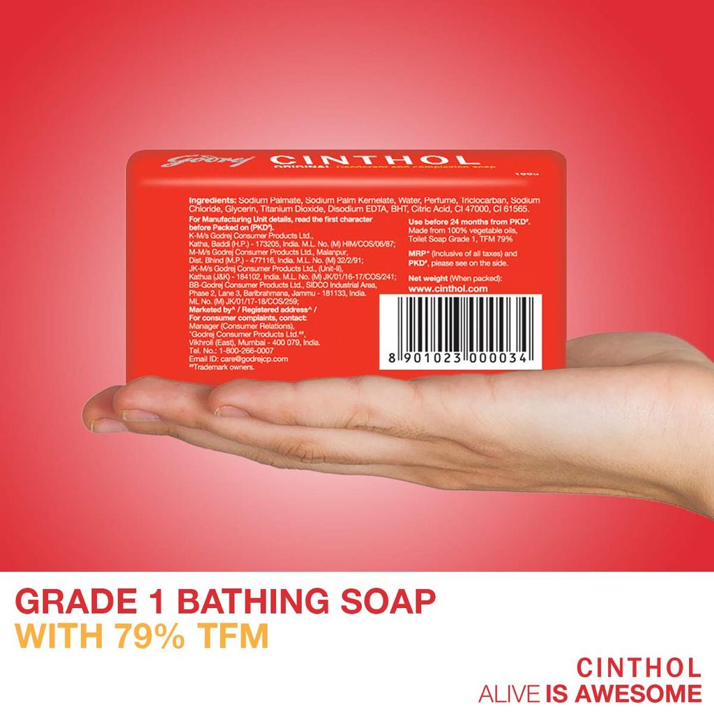 Мыло для ванны Cinthol Original 99,9% защита от микробов, 100 г (Пакет из 4)