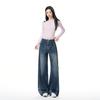 American retro wide-leg jeans for women's autumn and winter new waist front pocket design loose straight pants for women