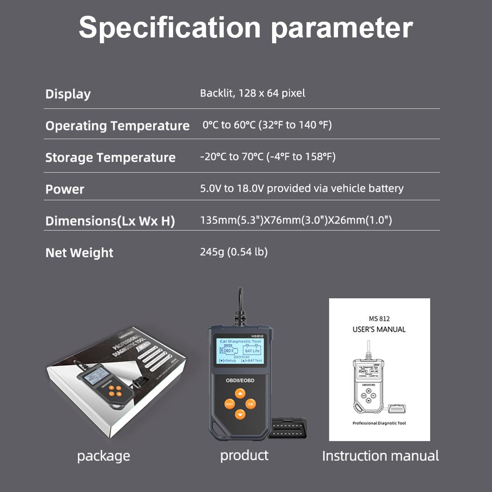 Автомобильный считыватель кодов OBD2 Диагностические инструменты для автомобилей Очистка/стирание кодов MS812 Проверка системы двигателя Считывание информации об автомобиле Тестер аккумулятора Очистка кодов неисправностей