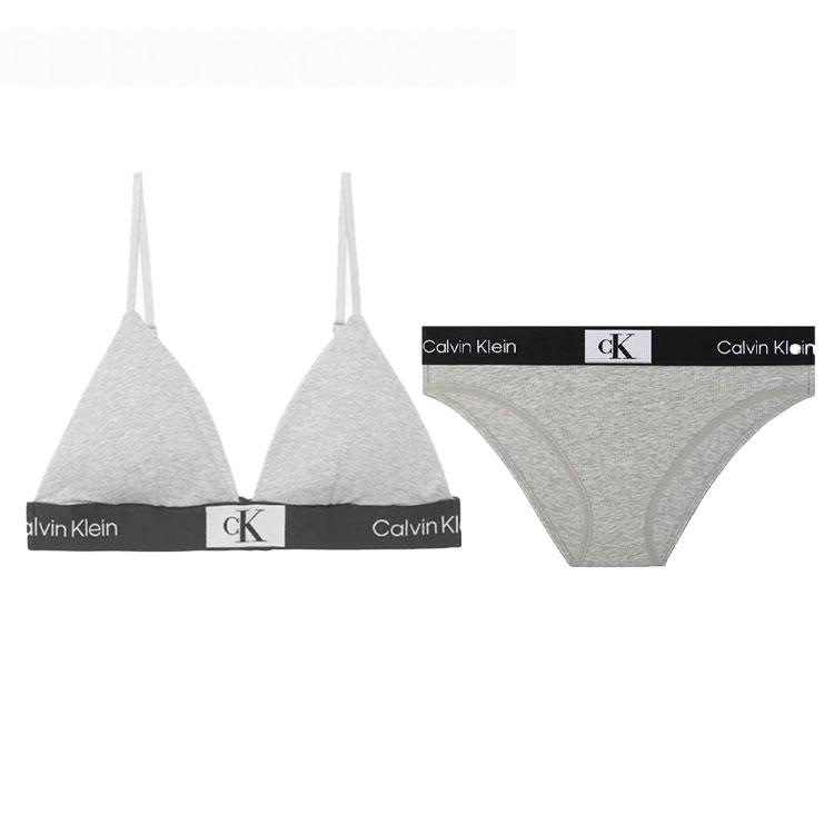 Calvin Klein 1996 Жаккардовый бюстгальтер-треугольник, удобный комплект нижнего белья со средней посадкой, женское нижнее белье, серый QF7217-050+QF7222-050