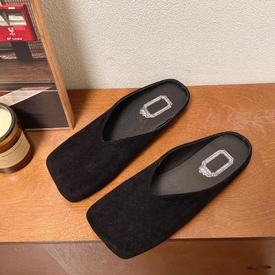 Ретро квадратный носок полушлепанцы женские новые весенне-летние замшевые с сумкой на носке мягкая подошва плоский каблук шлепанцы туфли на плоском каблуке обувь большого размера